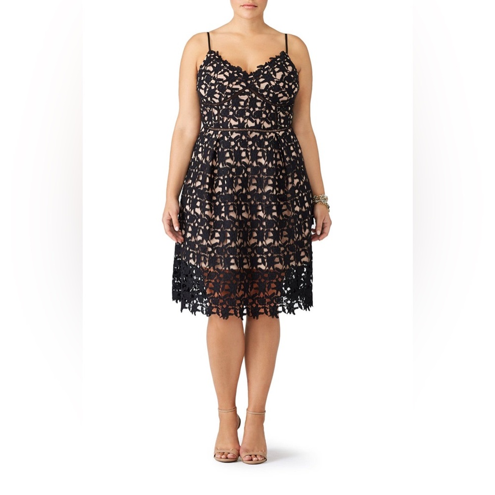 Elegant Nordstrom Black Lace Overlay City Chic Dress